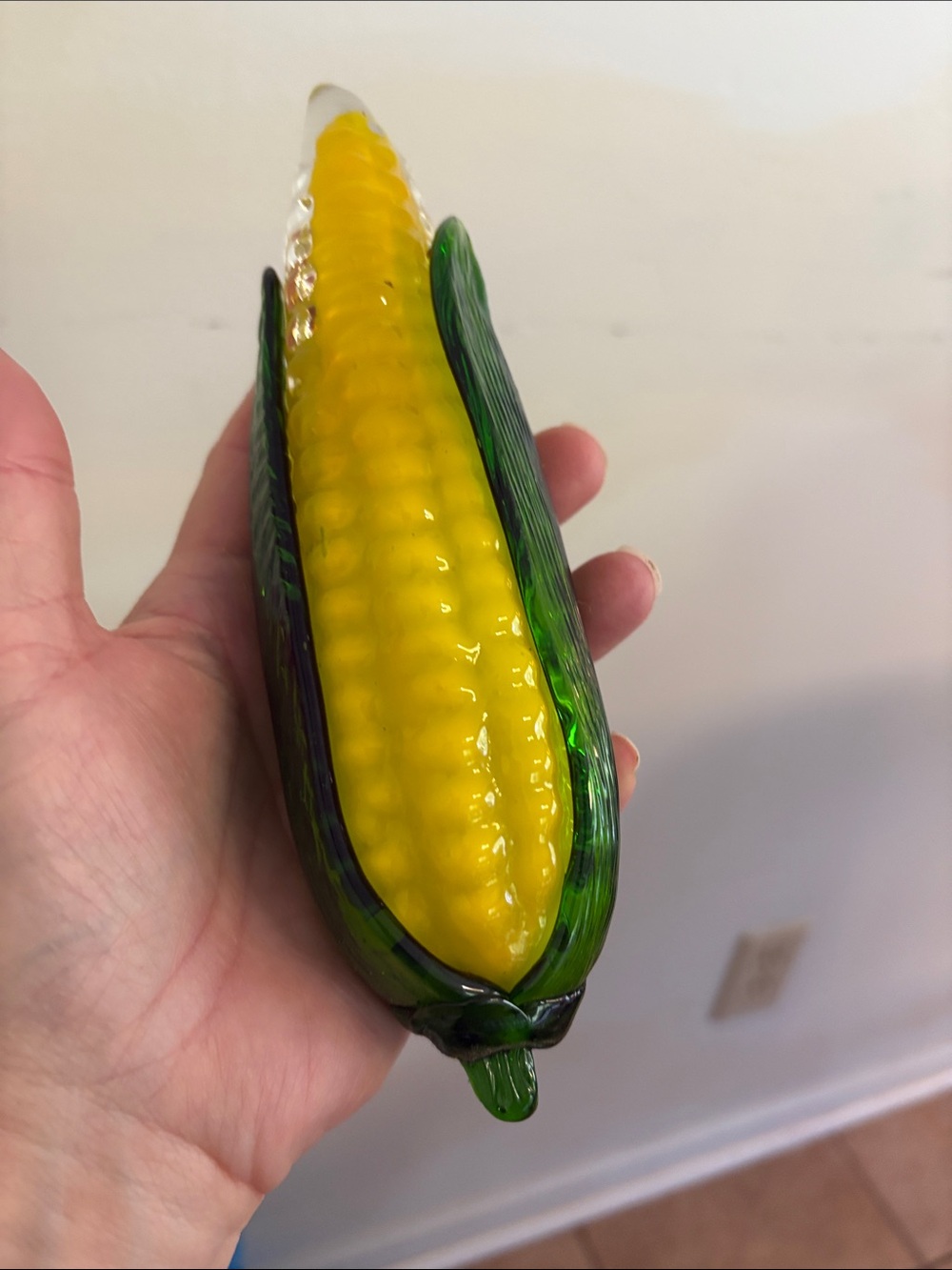 Hand-Blown Glass Corn Sculpture in Yellow and Green